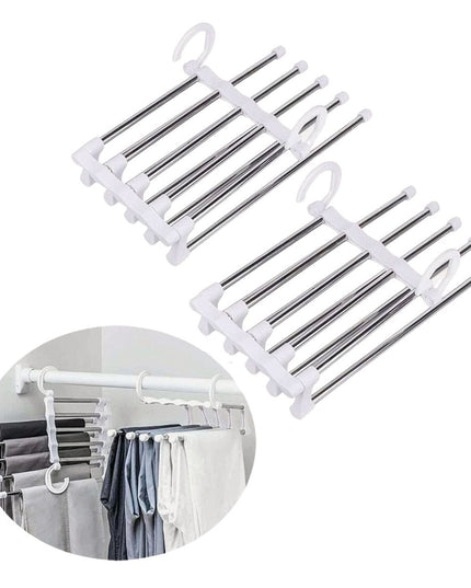 CARLA HOME  2 Pack Stainless Steel Adjustable 5 in 1 Pants Hangers Non-Slip Space Saving for Home Storage-1992735284936183808