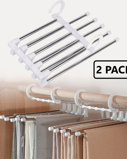 CARLA HOME  2 Pack Stainless Steel Adjustable 5 in 1 Pants Hangers Non-Slip Space Saving for Home Storage-1992735284936183809