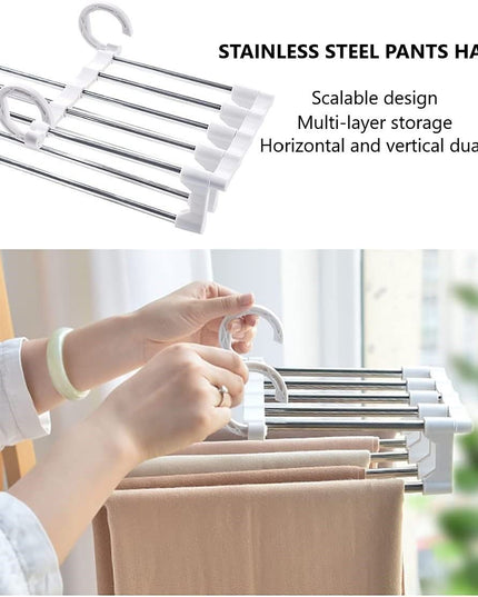 CARLA HOME  2 Pack Stainless Steel Adjustable 5 in 1 Pants Hangers Non-Slip Space Saving for Home Storage-1992735284936183810