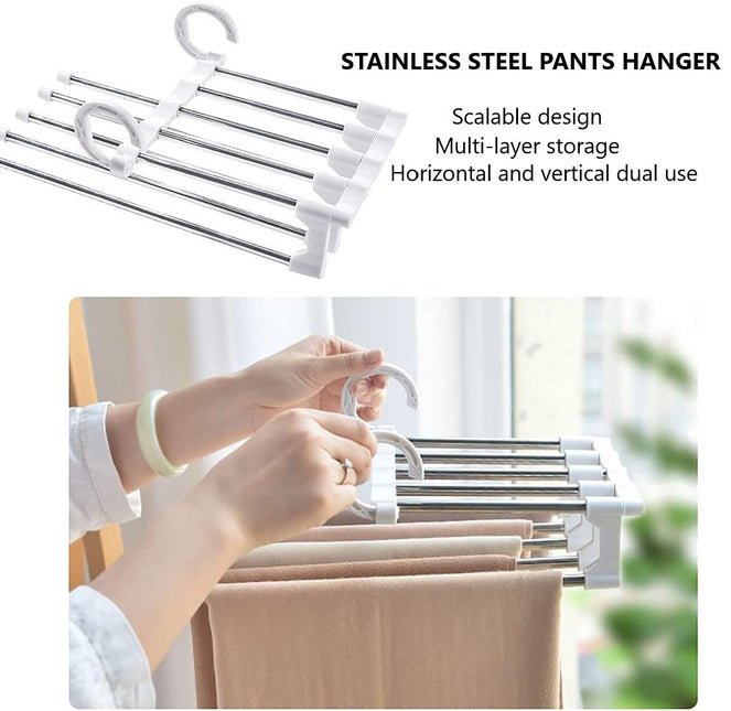 CARLA HOME  2 Pack Stainless Steel Adjustable 5 in 1 Pants Hangers Non-Slip Space Saving for Home Storage-1992735284936183810
