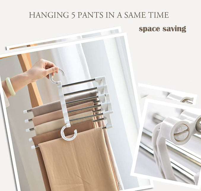 CARLA HOME  2 Pack Stainless Steel Adjustable 5 in 1 Pants Hangers Non-Slip Space Saving for Home Storage-1992735284936183814