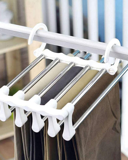 CARLA HOME  2 Pack Stainless Steel Adjustable 5 in 1 Pants Hangers Non-Slip Space Saving for Home Storage-1992735284936183816