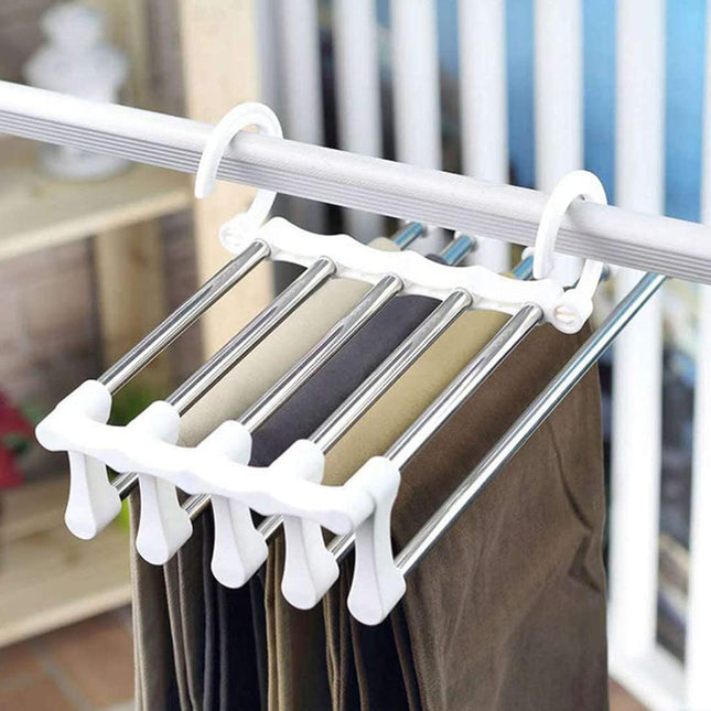 CARLA HOME  2 Pack Stainless Steel Adjustable 5 in 1 Pants Hangers Non-Slip Space Saving for Home Storage-1992735284936183816