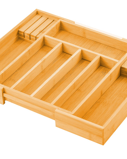 2 Pack Large Capacity Bamboo Expandable Drawer Organizer with Knife Block Holder for Home Kitchen Utensils-1978962241122340872