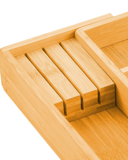 2 Pack Large Capacity Bamboo Expandable Drawer Organizer with Knife Block Holder for Home Kitchen Utensils-1978962241122340873