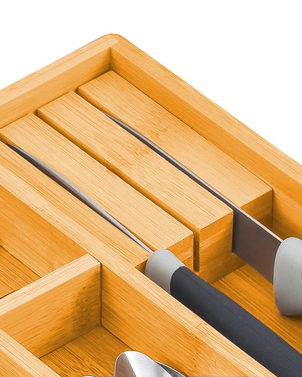 2 Pack Large Capacity Bamboo Expandable Drawer Organizer with Knife Block Holder for Home Kitchen Utensils-1978962241122340869
