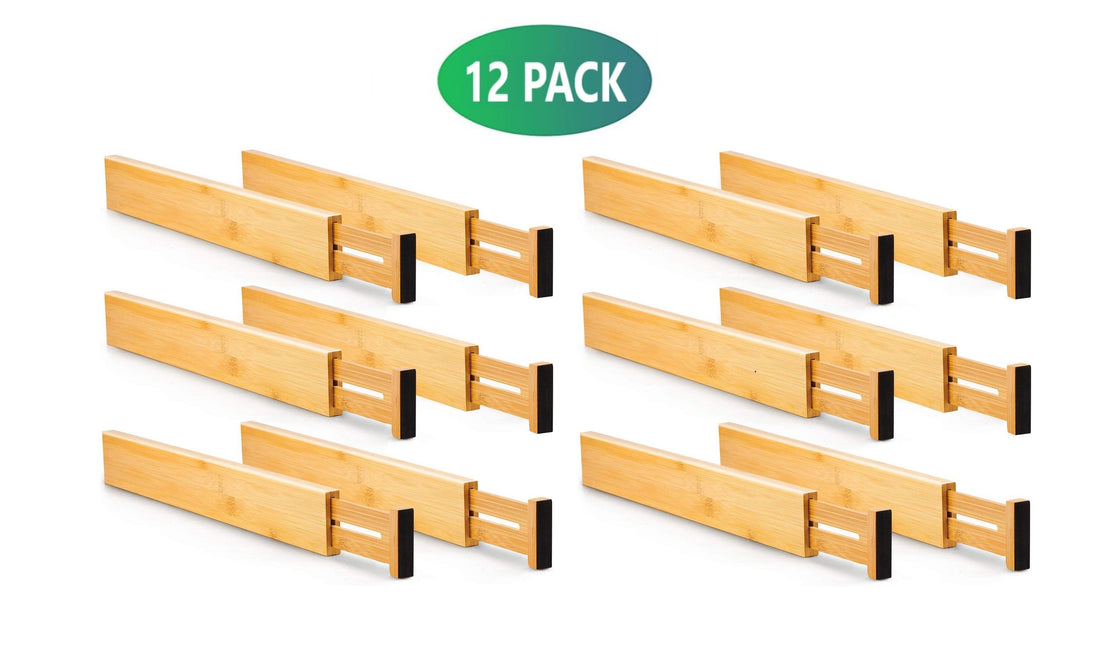 12 Pack Bamboo Adjustable Kitchen Drawer Dividers (Large, 44-55 cm)-1978962241843761153
