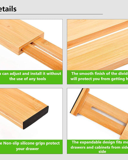 12 Pack Bamboo Adjustable Kitchen Drawer Dividers (Large, 44-55 cm)-1978962241843761154