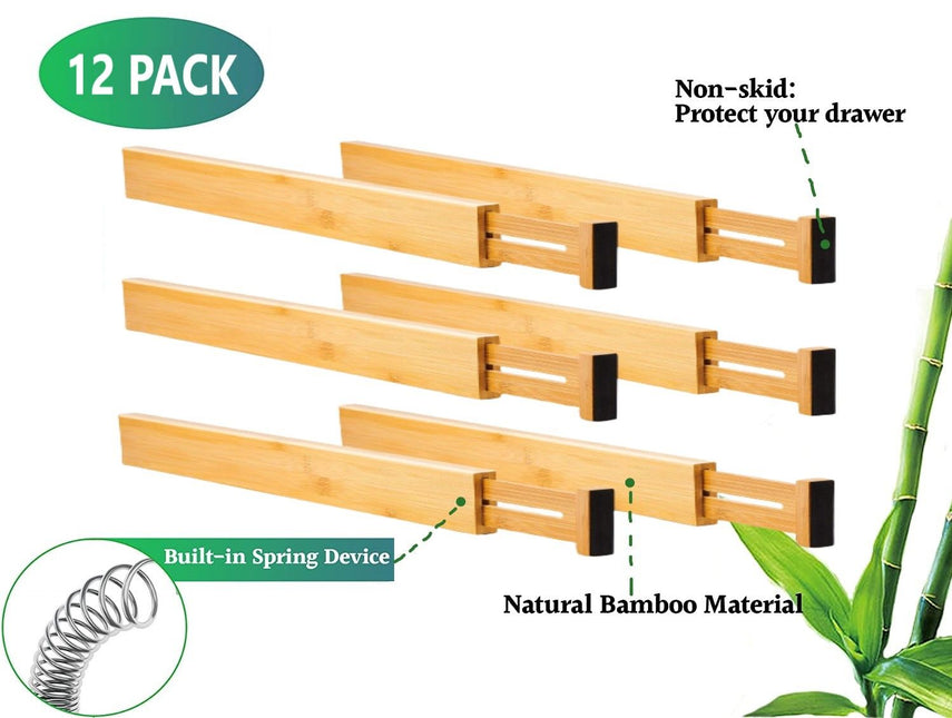 12 Pack Bamboo Adjustable Kitchen Drawer Dividers (Large, 44-55 cm)-1978962241843761155