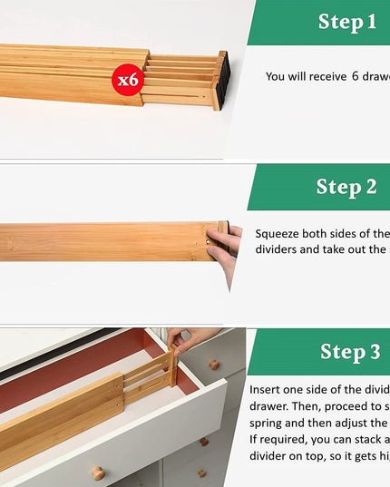 12 Pack Bamboo Adjustable Kitchen Drawer Dividers (Large, 44-55 cm)-1978962241843761158