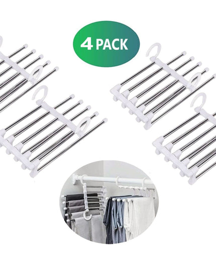 4 Pack Stainless Steel Adjustable 5 in 1 Pants Hangers Non-Slip Space Saving for Home Storage-1978962243320156161