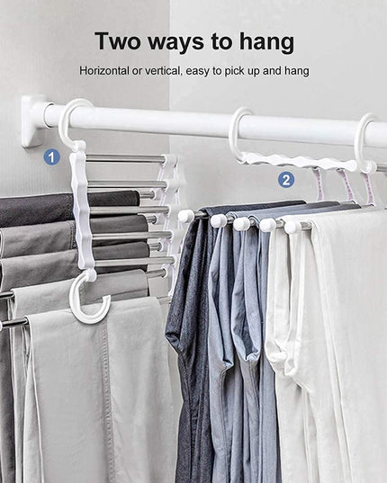 4 Pack Stainless Steel Adjustable 5 in 1 Pants Hangers Non-Slip Space Saving for Home Storage-1978962243320156164
