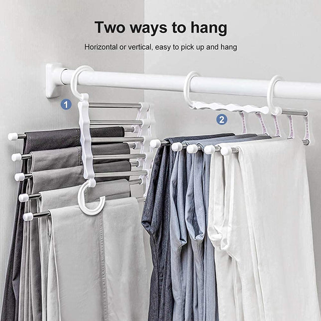 4 Pack Stainless Steel Adjustable 5 in 1 Pants Hangers Non-Slip Space Saving for Home Storage-1978962243320156164