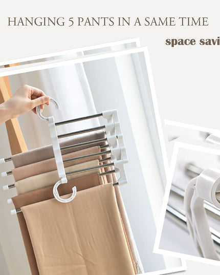 4 Pack Stainless Steel Adjustable 5 in 1 Pants Hangers Non-Slip Space Saving for Home Storage-1978962243320156166