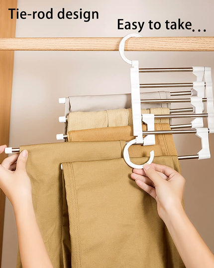 4 Pack Stainless Steel Adjustable 5 in 1 Pants Hangers Non-Slip Space Saving for Home Storage-1978962243320156167