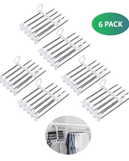 6 Pack Stainless Steel Adjustable 5 in 1 Pants Hangers Non-Slip Space Saving for Home Storage-1978962243513094144