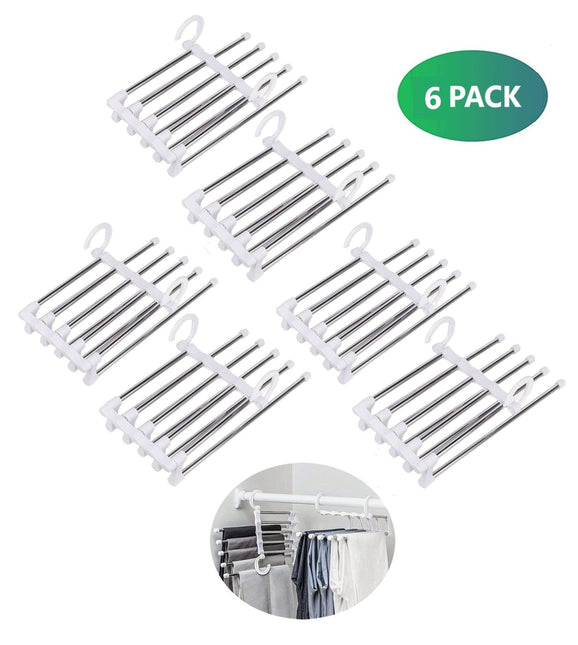 6 Pack Stainless Steel Adjustable 5 in 1 Pants Hangers Non-Slip Space Saving for Home Storage-1978962243513094144