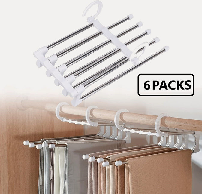 6 Pack Stainless Steel Adjustable 5 in 1 Pants Hangers Non-Slip Space Saving for Home Storage-1978962243513094145