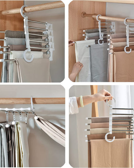 6 Pack Stainless Steel Adjustable 5 in 1 Pants Hangers Non-Slip Space Saving for Home Storage-1978962243513094151