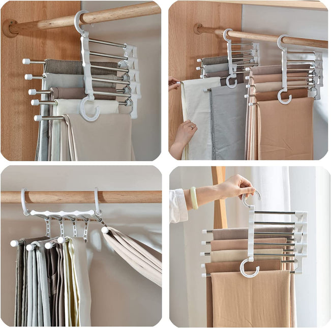 6 Pack Stainless Steel Adjustable 5 in 1 Pants Hangers Non-Slip Space Saving for Home Storage-1978962243513094151