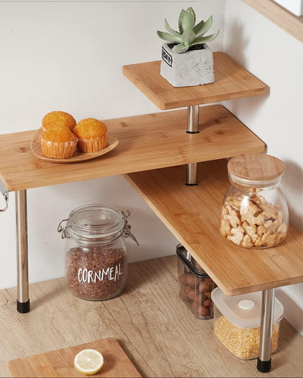 3 Tier Corner Shelf Kitchen Spice Rack Organiser with Hooks for Home Storage & Organisation, Adjustable Bamboo Wall Shelf for Pantry Organiser, Freestanding Spice Jars Storage Rack for Kitchen Storage & Organisation-1992735302694866950