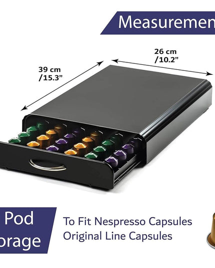 CARLA HOME Coffee Pods Holder Storage Drawer Compatible with 60 Nespresso Pods for Kitchen Storage & Organisation, Nespresso Pod Holder Coffee Machine for Home Storage (Black)-1992735291420577796