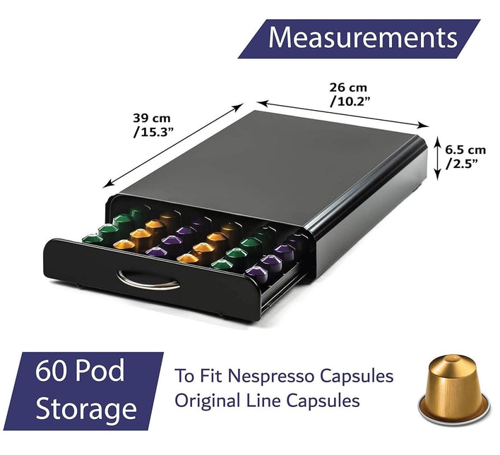 CARLA HOME Coffee Pods Holder Storage Drawer Compatible with 60 Nespresso Pods for Kitchen Storage & Organisation, Nespresso Pod Holder Coffee Machine for Home Storage (Black)-1992735291420577796