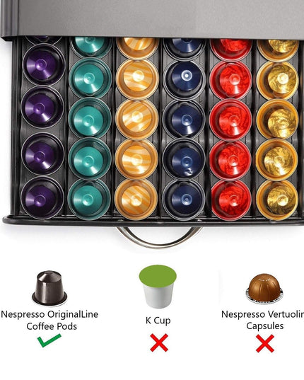 CARLA HOME Coffee Pods Holder Storage Drawer Compatible with 60 Nespresso Pods for Kitchen Storage & Organisation, Nespresso Pod Holder Coffee Machine for Home Storage (Black)-1992735291420577797