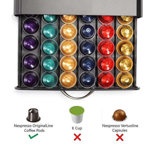 CARLA HOME Coffee Pods Holder Storage Drawer Compatible with 60 Nespresso Pods for Kitchen Storage & Organisation, Nespresso Pod Holder Coffee Machine for Home Storage (Black)-1992735291420577797
