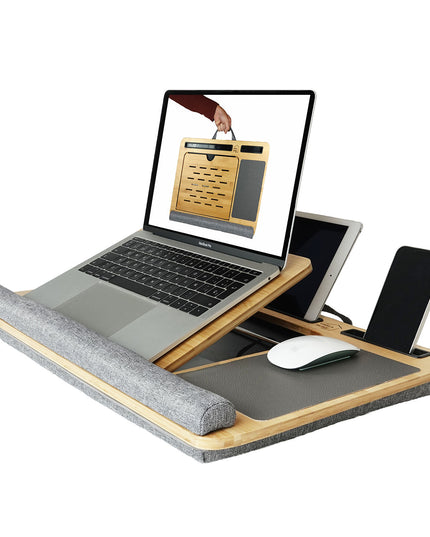 CARLA HOME Bamboo Laptop Lap Desk with Cushion and Angle Adjustable for Office and Home-1992735290208423936