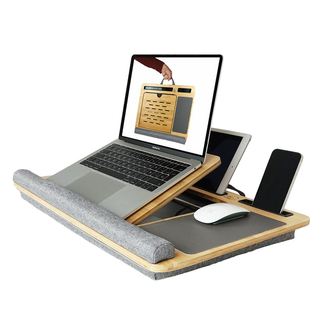 CARLA HOME Bamboo Laptop Lap Desk with Cushion and Angle Adjustable for Office and Home-1992735290208423936