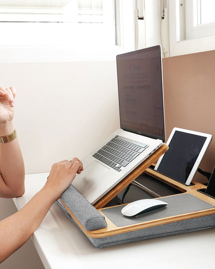 CARLA HOME Bamboo Laptop Lap Desk with Cushion and Angle Adjustable for Office and Home-1992735290208423937