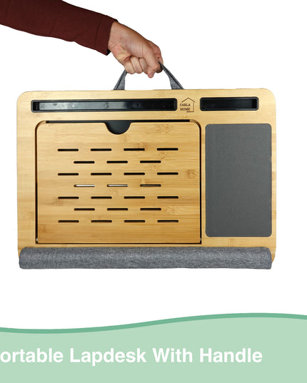 CARLA HOME Bamboo Laptop Lap Desk with Cushion and Angle Adjustable for Office and Home-1992735290208423938