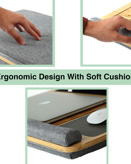 CARLA HOME Bamboo Laptop Lap Desk with Cushion and Angle Adjustable for Office and Home-1992735290208423939