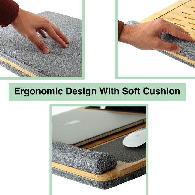 CARLA HOME Bamboo Laptop Lap Desk with Cushion and Angle Adjustable for Office and Home-1992735290208423939