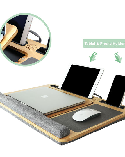 CARLA HOME Bamboo Laptop Lap Desk with Cushion and Angle Adjustable for Office and Home-1992735290208423941