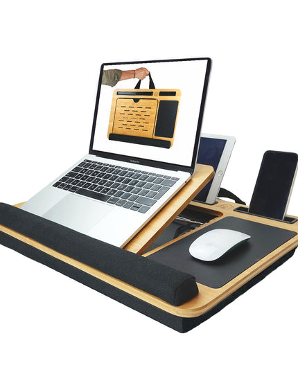 CARLA HOME Bamboo Laptop Lap Desk with Cushion and Angle Adjustable for Office and Home-1992735291974225920