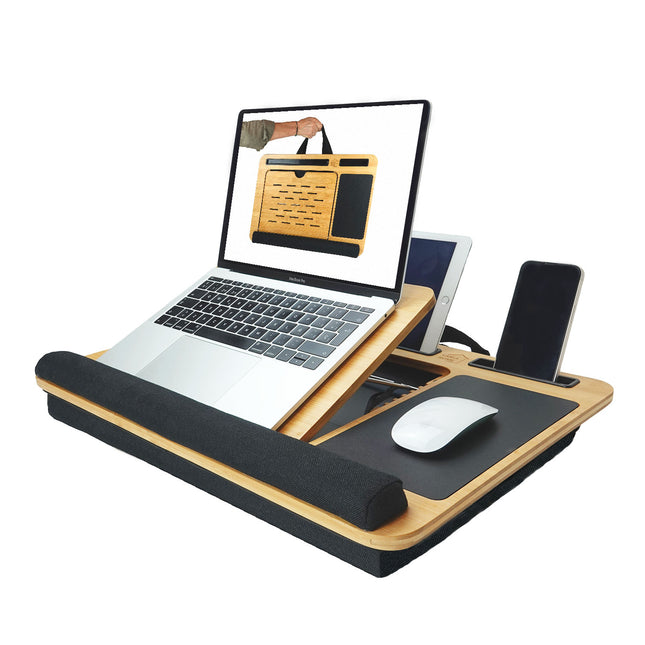 CARLA HOME Bamboo Laptop Lap Desk with Cushion and Angle Adjustable for Office and Home-1992735291974225920