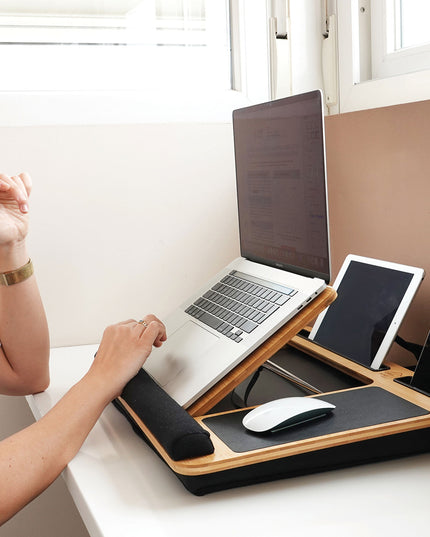 CARLA HOME Bamboo Laptop Lap Desk with Cushion and Angle Adjustable for Office and Home-1992735291974225921