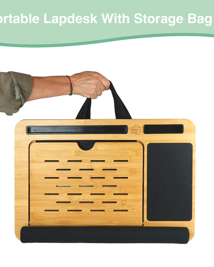 CARLA HOME Bamboo Laptop Lap Desk with Cushion and Angle Adjustable for Office and Home-1992735291974225923