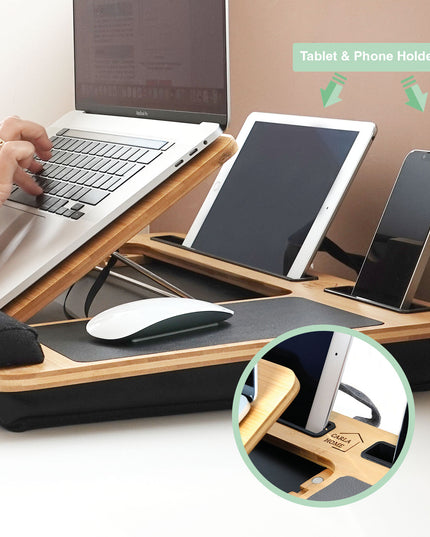 CARLA HOME Bamboo Laptop Lap Desk with Cushion, Angle Adjustable and Sleeve Case Bag for Office and Home-1992735289684135941