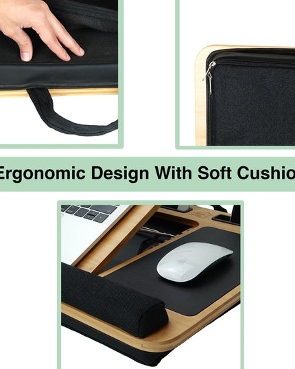 CARLA HOME Bamboo Laptop Lap Desk with Cushion, Angle Adjustable and Sleeve Case Bag for Office and Home-1992735289684135942
