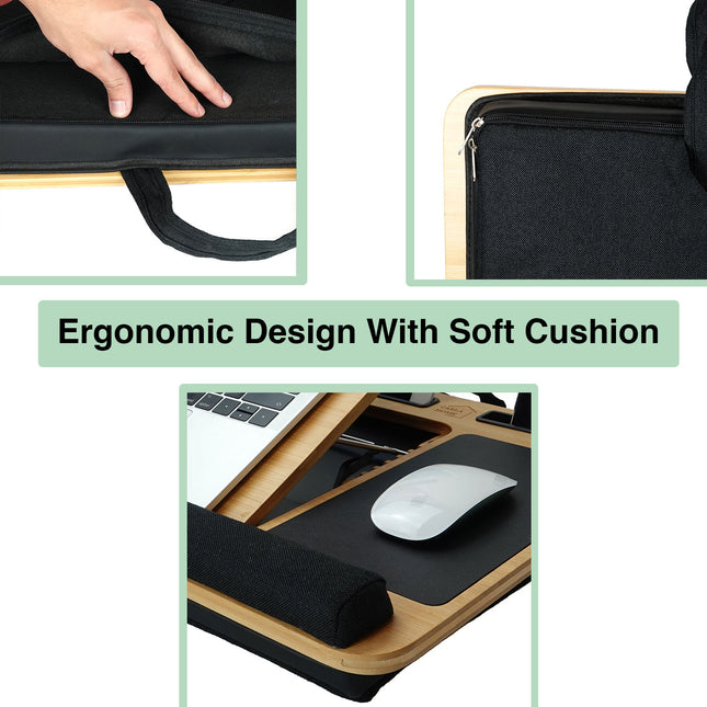 CARLA HOME Bamboo Laptop Lap Desk with Cushion, Angle Adjustable and Sleeve Case Bag for Office and Home-1992735289684135942
