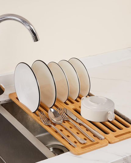 CARLA HOME Foldable Bamboo Dish Drying Rack for Kitchen-1992735281878536192