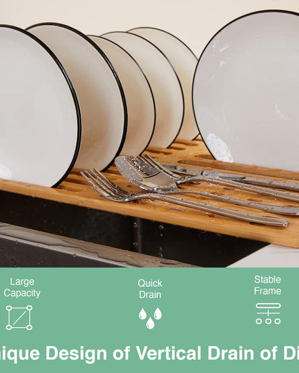 CARLA HOME Foldable Bamboo Dish Drying Rack for Kitchen-1992735281878536194