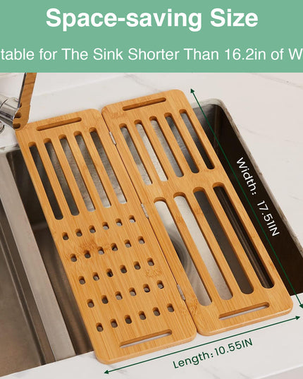 CARLA HOME Foldable Bamboo Dish Drying Rack for Kitchen-1992735281878536195