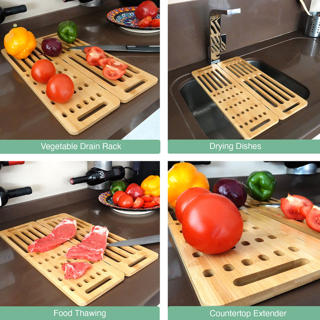 CARLA HOME Foldable Bamboo Dish Drying Rack for Kitchen-1992735281878536198