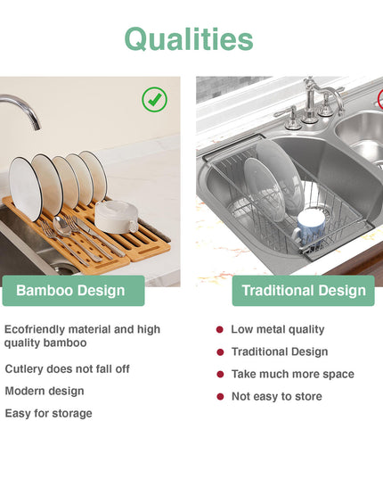 CARLA HOME Foldable Bamboo Dish Drying Rack for Kitchen-1992735281878536199