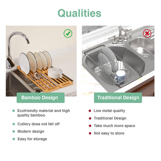 CARLA HOME Foldable Bamboo Dish Drying Rack for Kitchen-1992735281878536199