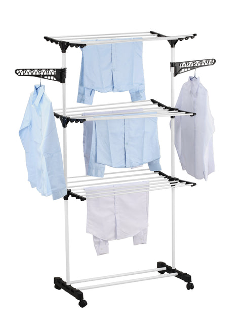 CARLA HOME Folding 3 Tier Clothes Laundry Drying Rack with Stainless Steel Tubes for Indoor & Outdoor Home-1992735292137803776